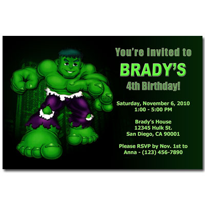 Birthday Party Invitation Templates Free on Home   Kids Birthday Party Invitations   Incredible Hulk Invitations