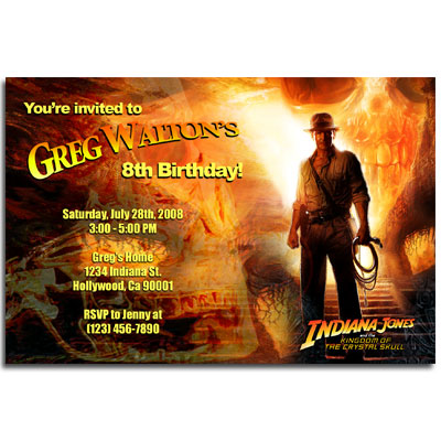 Custom Party Invitations on Personalized Indiana Jones Invitations  Birthday  Printable  Party
