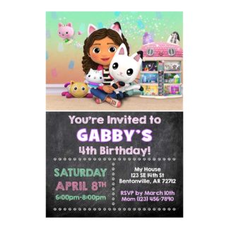 Personalized Gabby’s Dollhouse Birthday Invitations Printable