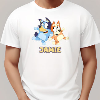 personalized bluey and bingo t shirt white