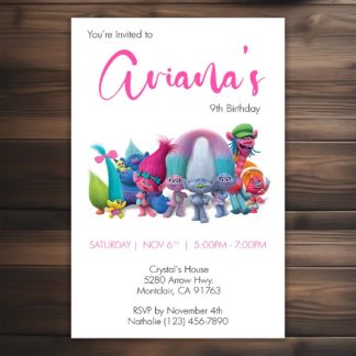 Personalized trolls Birthday Invitations Printable