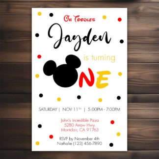 Personalized Mickey Mouse ONE Birthday Invitations- Printable