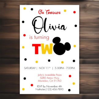 Personalized Mickey Mouse TWO Birthday Invitations- Printable