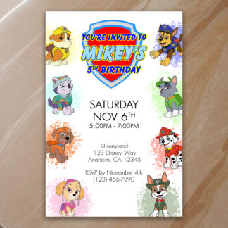 Personalized paw patrol Birthday Invitations Printable