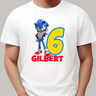 Sonic the hedgehog birthday shirt personalized white #2