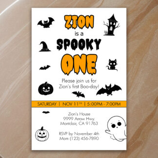 Personalized Halloween Spooky One Birthday Invitations Printable