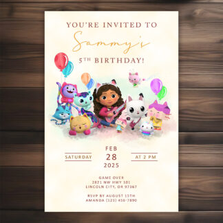 Personalized Gabby’s Dollhouse Birthday Invitations Printable