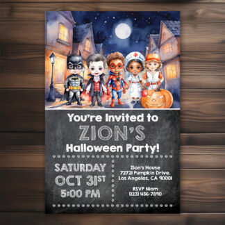 Personalized Halloween Birthday Invitations Kids Cute Printable