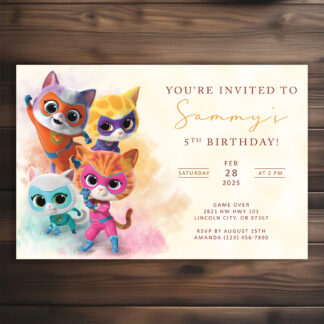 Personalized Super Kitties Birthday Invitations Printable