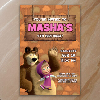 Personalized Masha and the Bear Birthday Invitations Printable