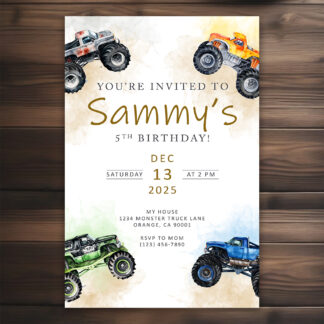Personalized Monster Truck Birthday Invitations Printable