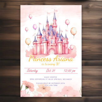Girl Personalized Princess Castle Birthday Invitations Printable