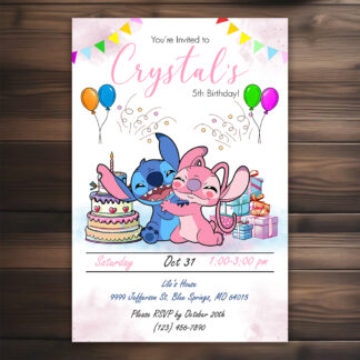 Personalized angel and stitch Birthday Invitations Printable