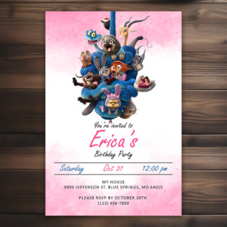 Personalized Zootopia Birthday Invitations Printable pink